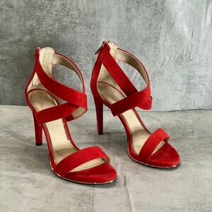 KENNETH COLE NEWYORK Women's Red Brooke Cross Heeled Round-Toe Dress Sandals